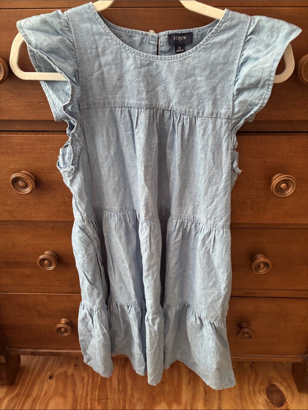 J. Crew women’s Sz 0 Light Blue Chambray Ruffle Sleeve Dress